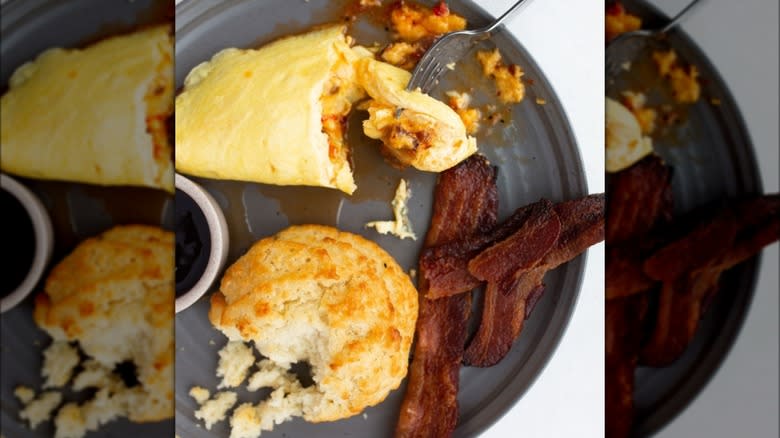 pimento cheese omelet biscuit and bacon