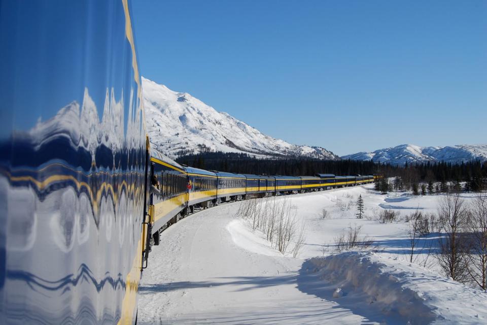 Alaska-Aurora Train traveling through snow