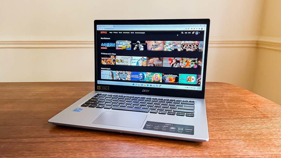 Acer Aspire 5 (2022) open on desk showing netflix app