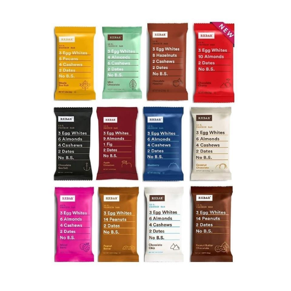 <p><strong>RXBAR</strong></p><p>amazon.com</p><p><strong>$35.90</strong></p><p><a href="https://www.amazon.com/dp/B07X5WR5YG?tag=syn-yahoo-20&ascsubtag=%5Bartid%7C2089.g.2195%5Bsrc%7Cyahoo-us" rel="nofollow noopener" target="_blank" data-ylk="slk:Shop Now" class="link rapid-noclick-resp">Shop Now</a></p><p>If snacking is a weakness, the least you can do is snack smart! RXBars are the epitome of a whole-food lover's dream, made entirely from the ingredients listed on the packaging. </p><p>Most protein and meal-replacement bars are packed with ingredients we can't even pronounce, but these delicious treats dial down on the B.S. and offer real fuel and flavor for your body.</p>