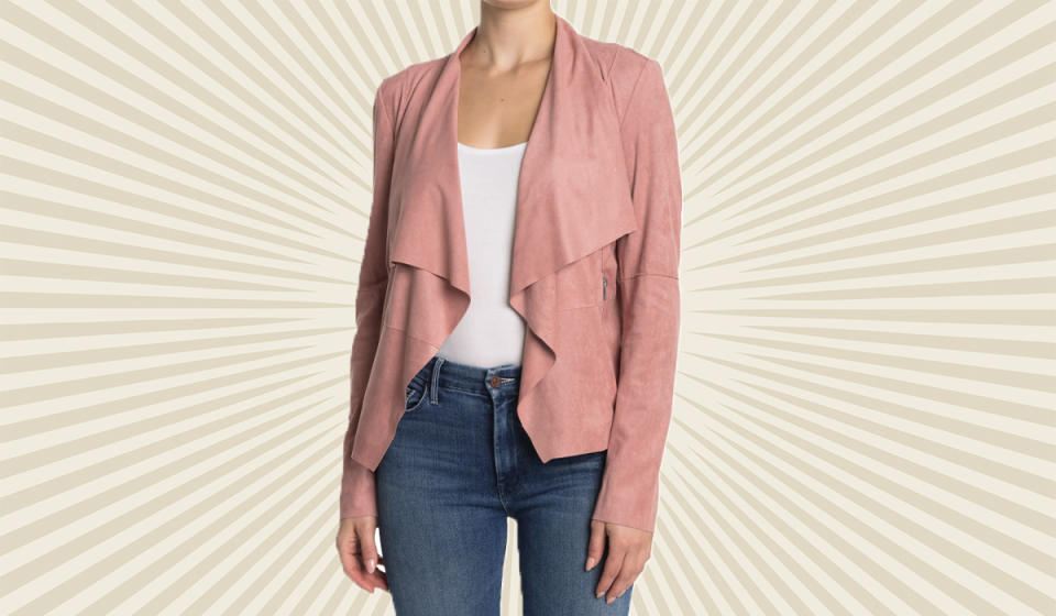 This suede-like jacket instantly makes a casual outfit 