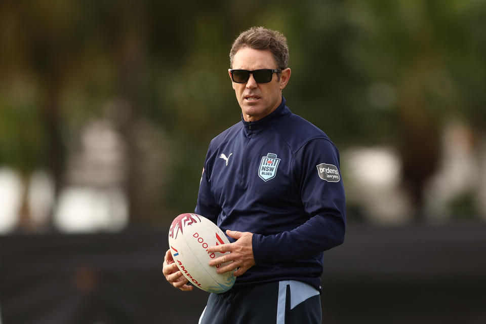 Seen here, Blues coach Brad Fittler looking on during a New South Wales State of Origin training session.