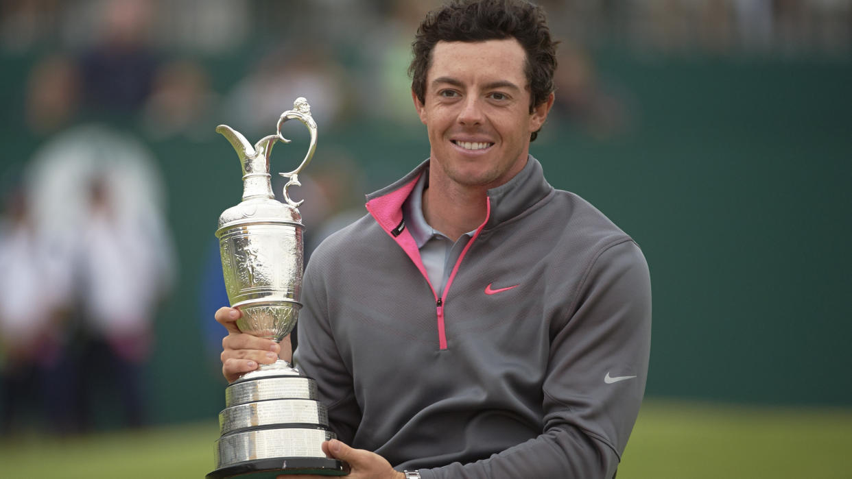  Rory McIlroy with the Claret Jug after his 2014 Open win 