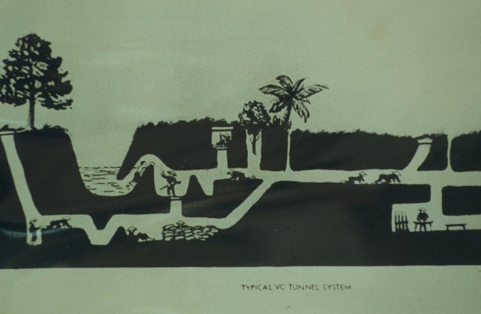 <span class="caption">Diagram of typical tunnel structure in Cu-Chi, Vietnam.</span> <span class="attribution"><a class="link " href="https://www.gettyimages.com/detail/news-photo/cu-chi-tunnels-vietman-asie-news-photo/947633266?adppopup=true" rel="nofollow noopener" target="_blank" data-ylk="slk:Didier Noirot/Gamma-Rapho via Getty Images">Didier Noirot/Gamma-Rapho via Getty Images</a></span>
