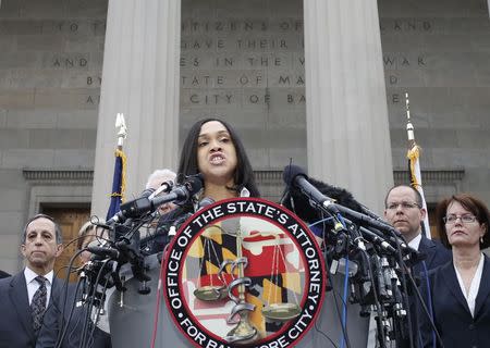Baltimore state attorney Marilyn Mosby speaks on recent violence in Baltimore, Maryland in this May 1, 2015 file photo. REUTERS/Adrees Latif/Files