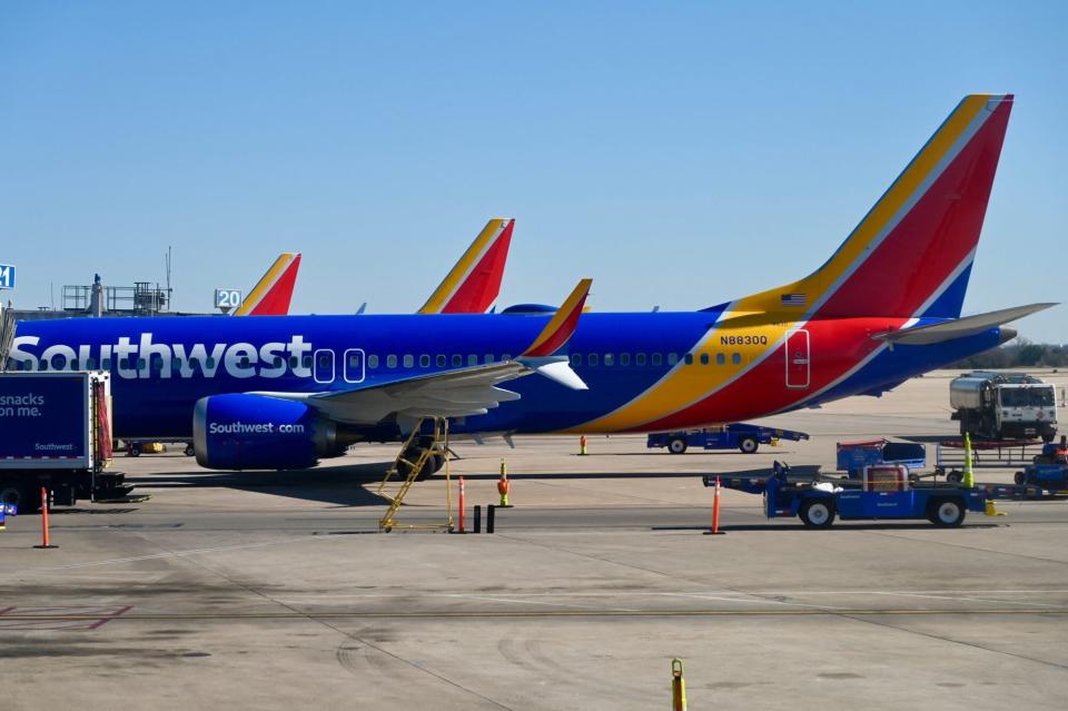 Southwest Airlines planes are seen at the AustinBergstrom International Airport (AUS) in Austin, Texas on January 22, 2023. (Photo by Daniel SLIM / AFP) (Photo by DANIEL SLIM/AFP via Getty Images)