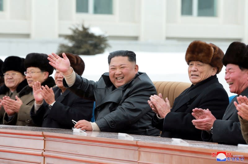 North Korean leader Kim Jong Un attends a ceremony at the township of Samjiyon County