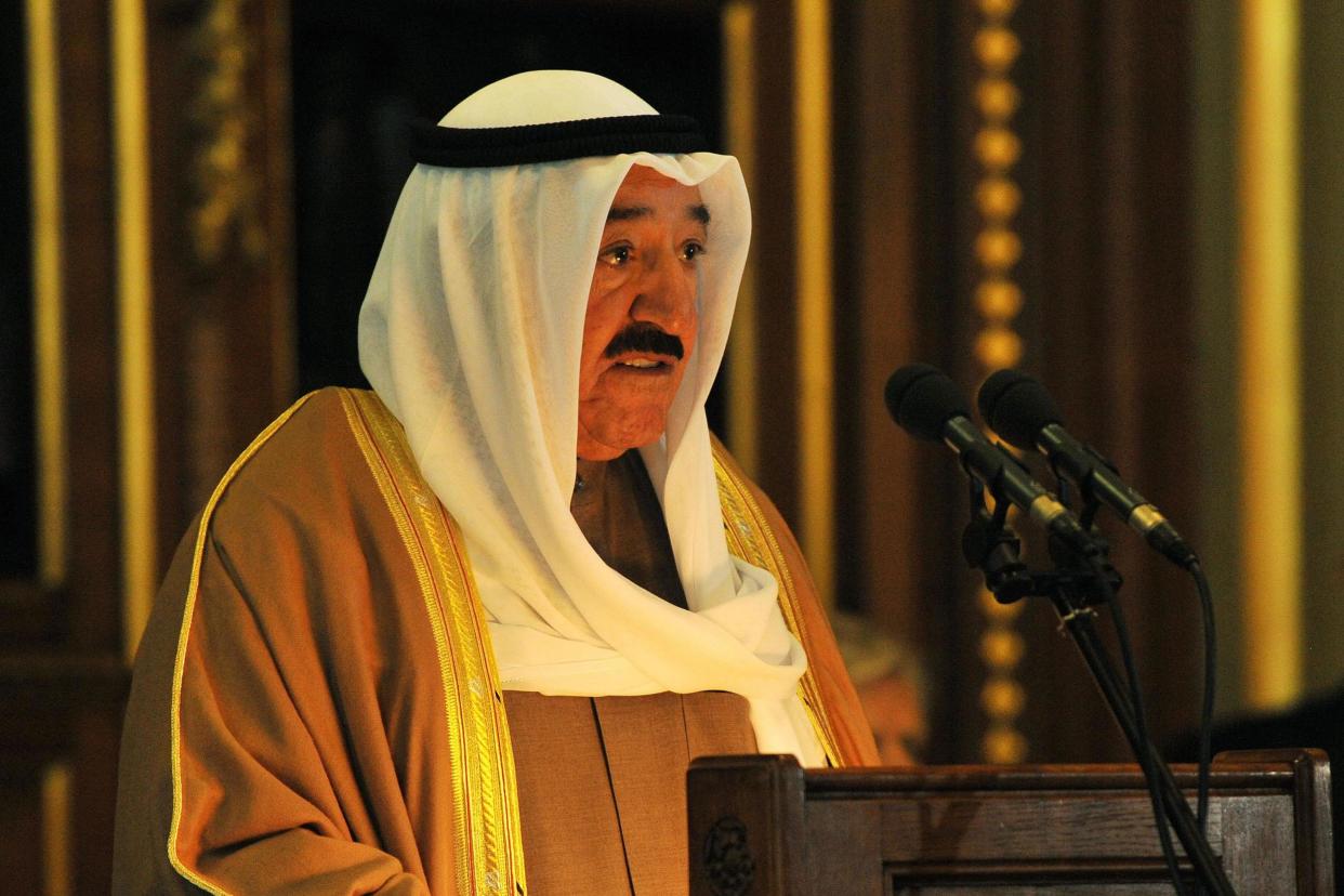 A file picture of His Highness Sheikh Sabah Al-Ahmad Al-Jaber Al-Sabah at the Palace of Westminster on the final day of his State visit to the UK: PA