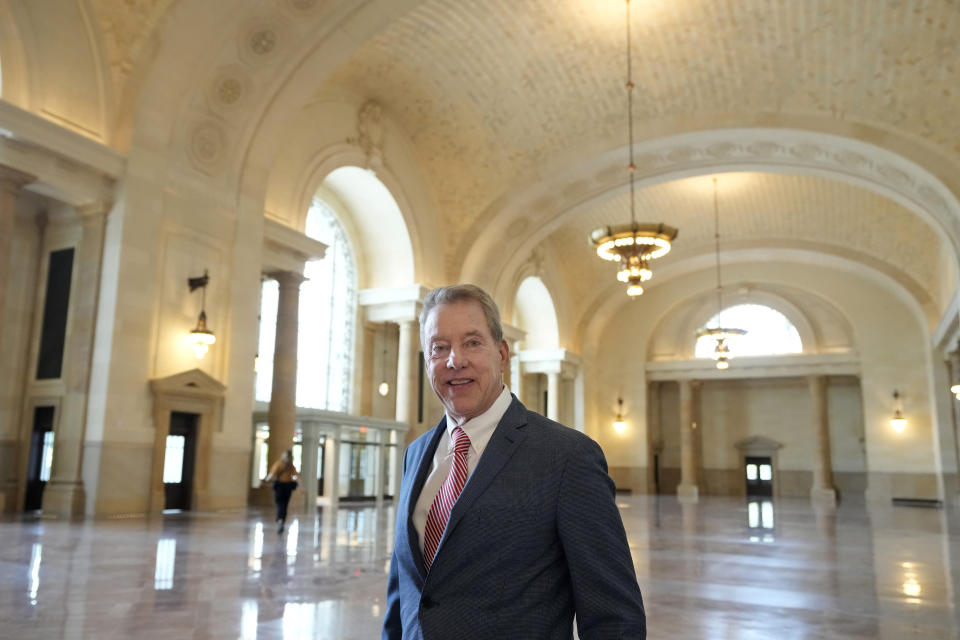 Ford Motor Co., executive chairman Bill Ford is photographed at the Michigan Central Station, Wednesday, May 15, 2024, in Detroit. A once hulking scavenger-ravaged monolith that symbolized Detroit's decline reopens this week after a massive six-year multimillion dollar renovation by Ford Motor Co., which restored the Michigan Central Station to its past grandeur with a focus squarely on the future of mobility. (AP Photo/Carlos Osorio)