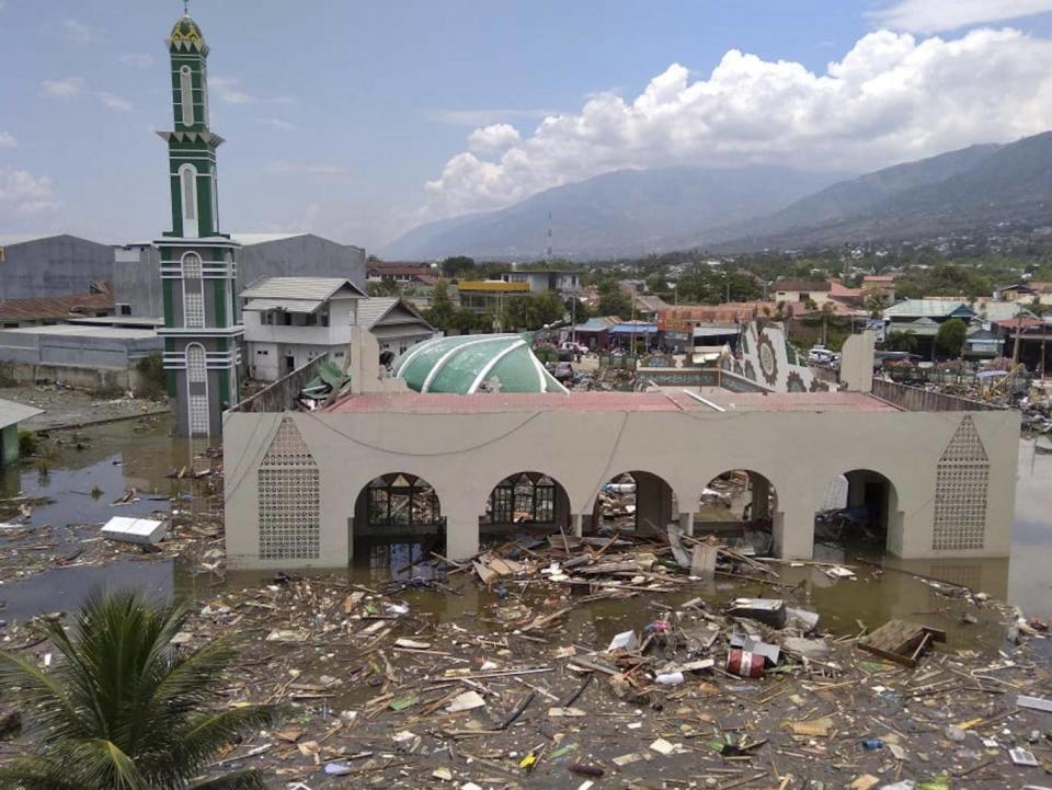 A mosque in Palu was badly damaged (AP)