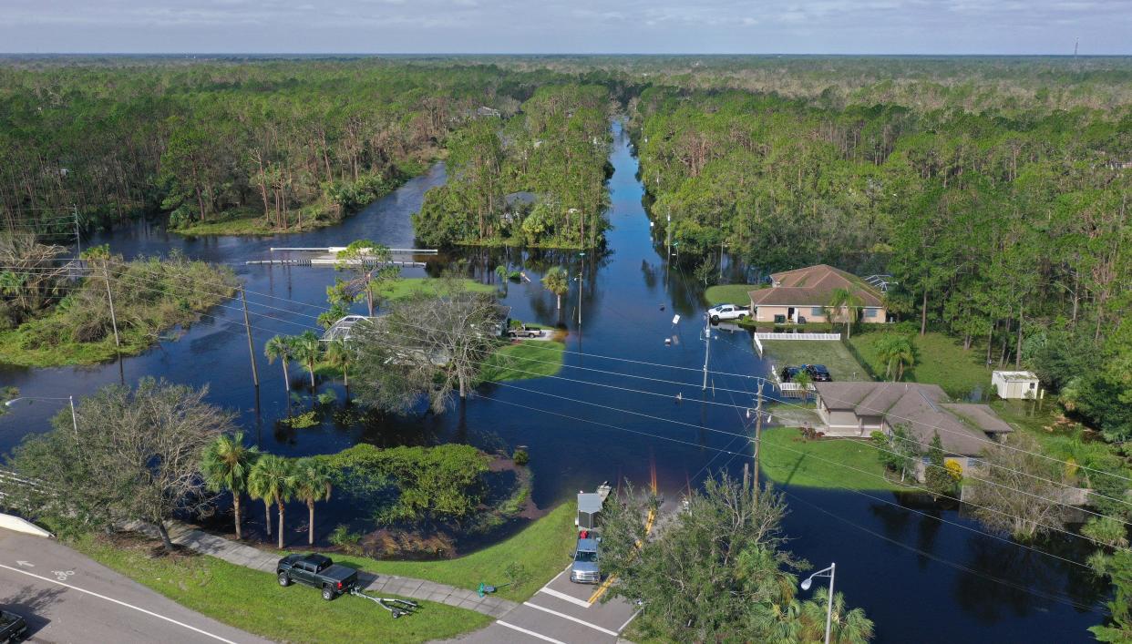 Rainfall from Hurricane Ian and post-storm flooding as inland water flowed downstream through the Myakkahatchee Creek prompted record flooding in North Port. Shown here, homes and streets flooded along Lady Slipper Avenue, off of Sumter Boulevard. The cities of North Port and Venice are planning Hurricane Expos in May to help residents prepare for the 2023 hurricane season.