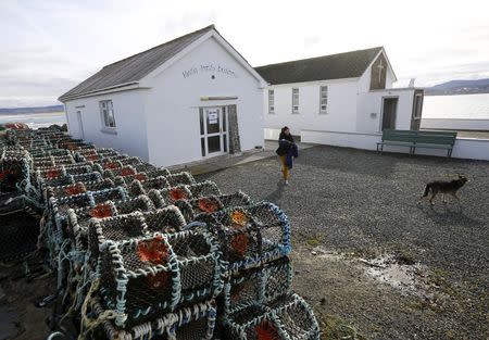 A woman leaves the polling station after casting her vote on the island Inishbofin, Ireland February 25, 2016. REUTERS/Darren Staples