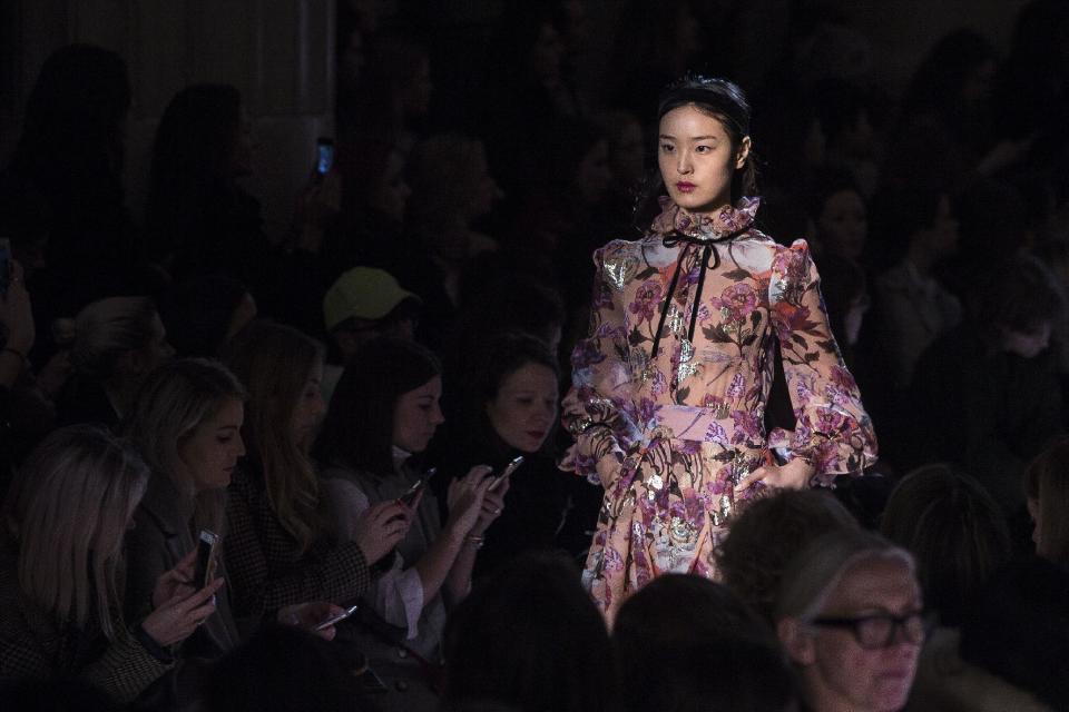 A model wears a creation by designer Temperley during their Autumn/Winter 2017 show, as part of London Fashion Week, Sunday, Feb. 19, 2017. (Photo by Joel Ryan/Invision/AP)