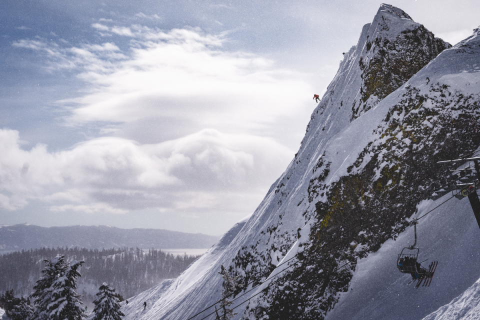 Snowboarder Dillon Cushing steps up to McConkey's. <p>Jeff Engerbretson/Palisades Tahoe</p>