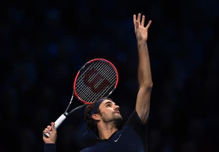Tennis - Barclays ATP World Tour Finals - O2 Arena, London - 21/11/15 Men's Singles - Switzerland's Roger Federer in action during his semi final match with Switzerland's Stanislas Wawrinka Action Images via Reuters / Tony O'Brien Livepic