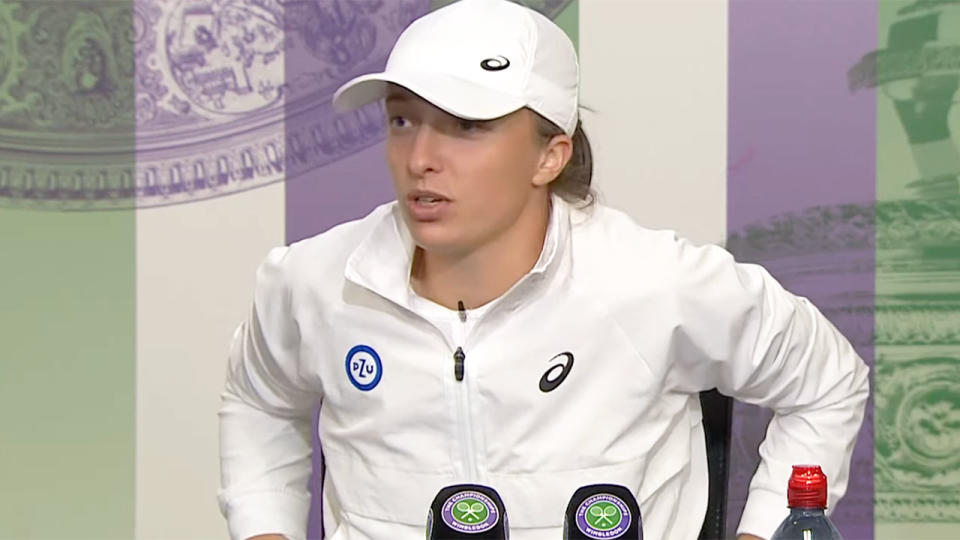 Iga Swiatek conceded after her 37th straight win that she's still not entirely comfortable playing on the grass at Wimbledon. Pic: Wimbledon