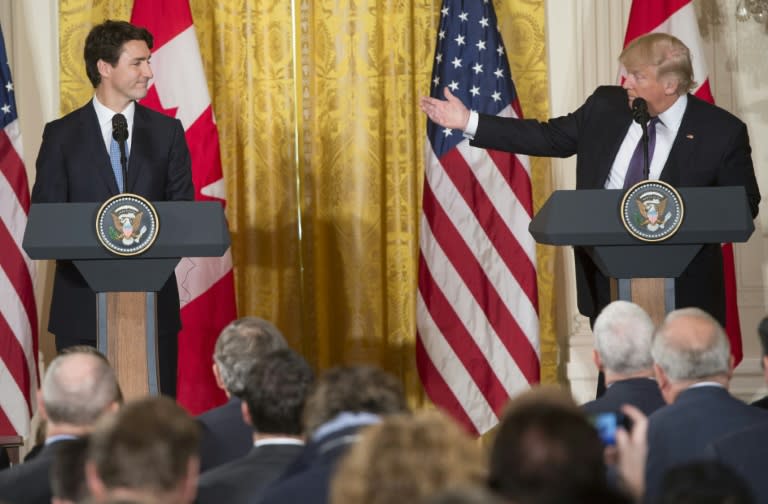 US President Donald Trump (R) and Canadian Prime Minister Justin Trudeau, pictured in February 2017