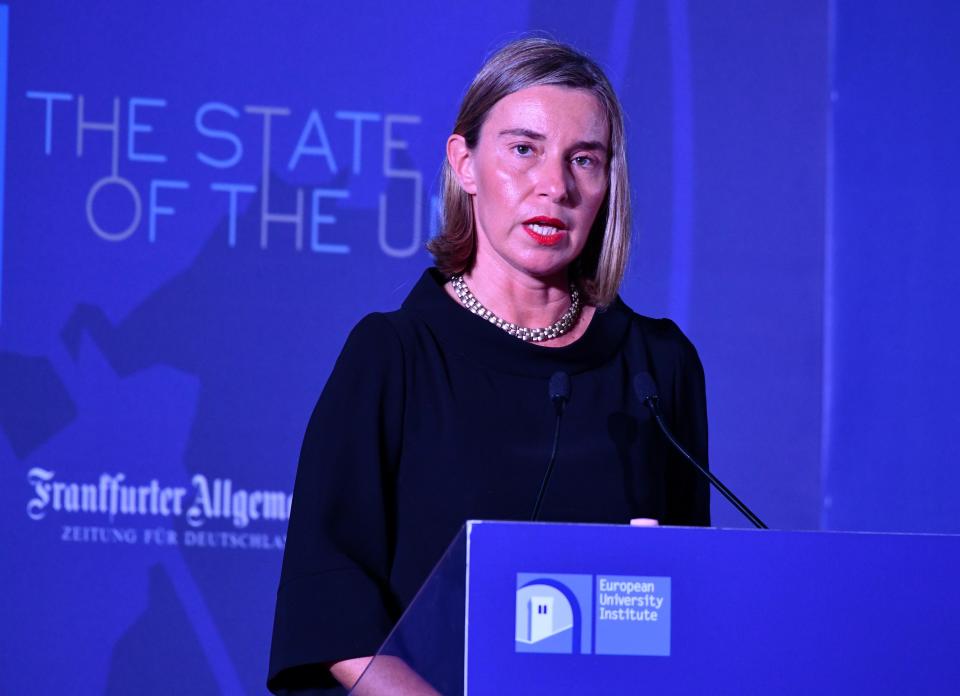 EU high representative for foreign affairs Federica Mogherini speaking in Florence today (Getty)