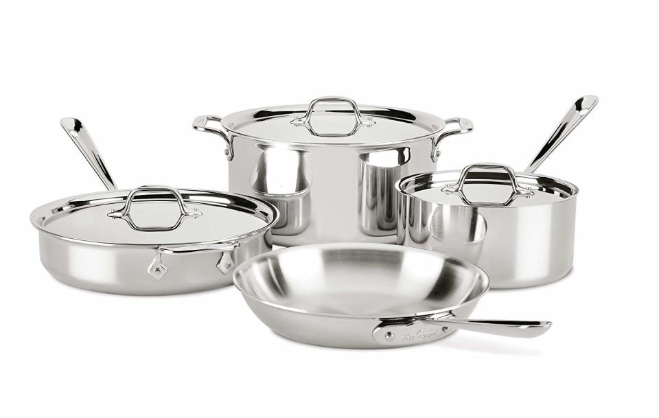 All-Clad D3 7-Piece Stainless Steel Dishwasher Safe Induction Compatible Cookware Set, Tri-Ply Bonded. (Photo: Amazon)