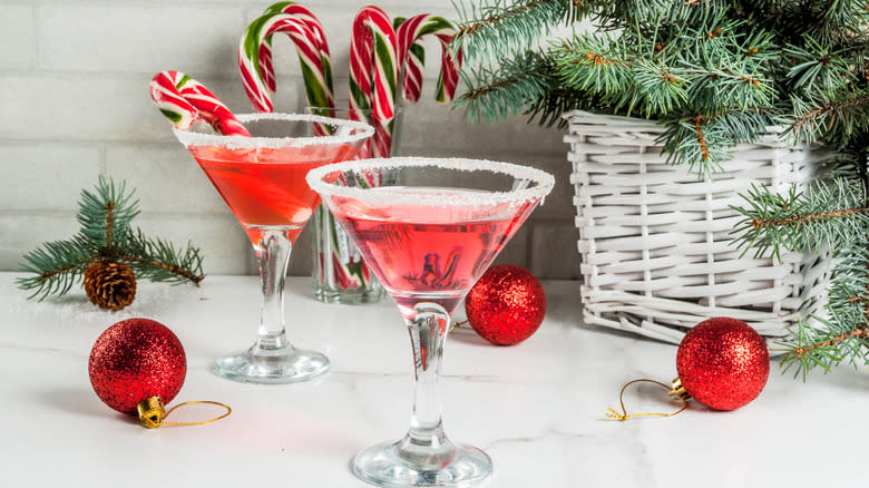 Candy Cane Martinis with festive decorations
