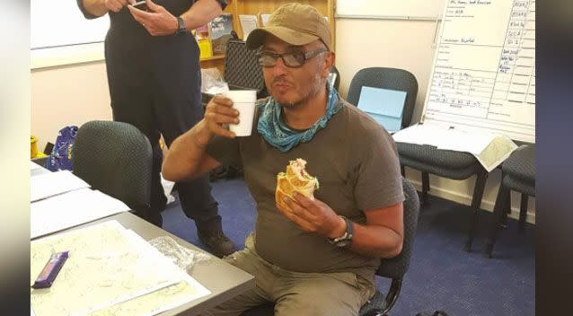 Mr Ascui enjoyed a meal shortly after his rescue. Photo: 7 News