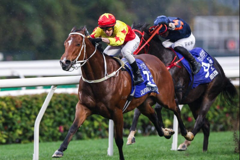 California Spangle sparkles again, winning Sunday's Group 1 Queen's Silver Jubilee Cup in Hong Kong, earning a trip to Dubai. Photo courtesy of Hong Kong Jockey Club