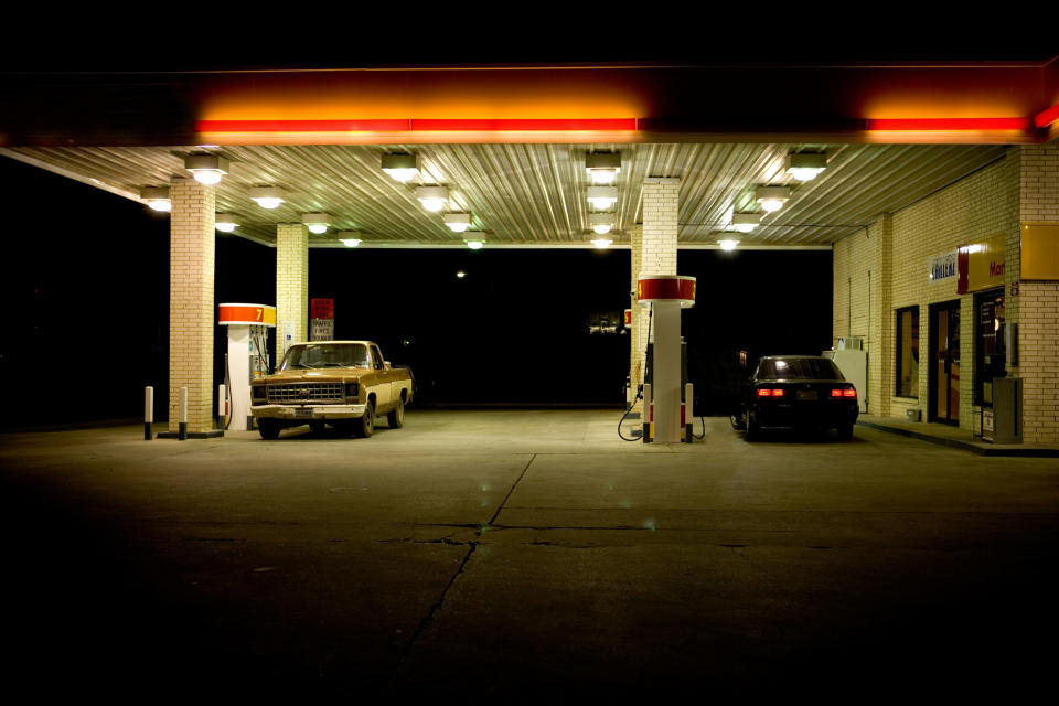 gas station at night