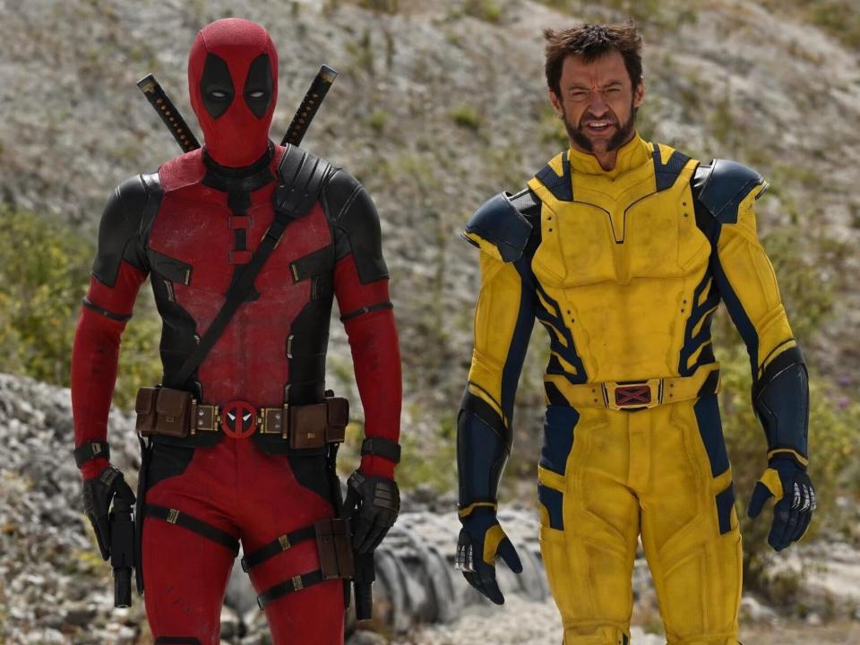 Ryan Reynolds and Hugh Jackman in Deadpool and Wolverine costumes in "Deadpool 3."