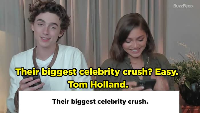 Timothee says, "Their biggest celebrity crush? Easy. Tom Holland."