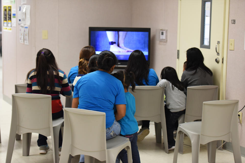 FILE - This Aug. 9, 2018, file photo, provided by U.S. Immigration and Customs Enforcement, shows a scene from a tour of South Texas Family Residential Center in Dilley, Texas. Months after the Trump administration ended the general policy of separating parents and children, advocates and members of Congress are questioning the treatment of children who cross the U.S.-Mexico border with other relatives - grandparents, uncles and aunts, and adult siblings. (Charles Reed/U.S. Immigration and Customs Enforcement via AP, File)