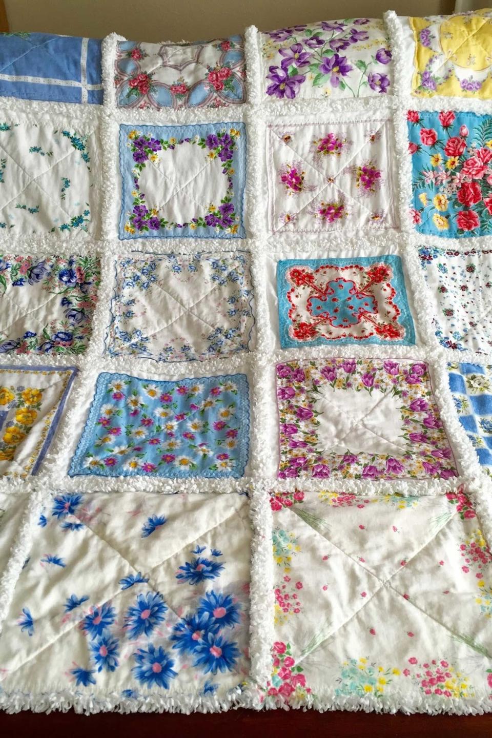 Turn vintage hankies into a rag quilt.