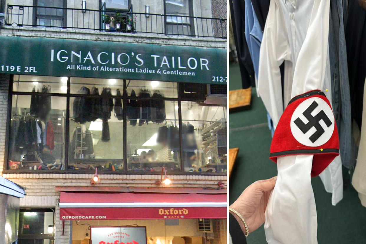 Ignacio's Tailor shop on East 60th Street issued a groveling apology and a manager said he called the cops, then tossed the hateful garment.