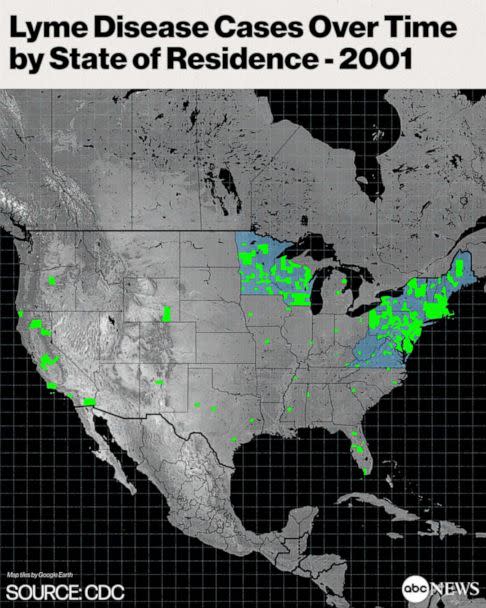 PHOTO: Lyme Disease Cases Over Time by State of Residence - 2001 (ABC News, CDC)