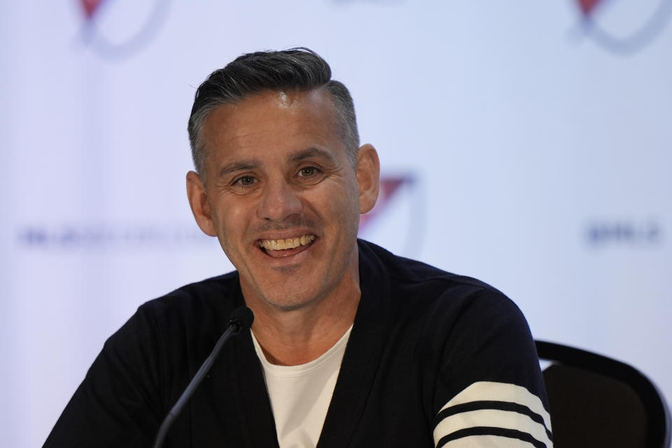 Toronto FC head coach John Herdman speaks during a news conference at the Major League Soccer 2024 Media Day, Thursday, Jan. 11, 2024, in Miami Beach, Fla. (AP Photo/Wilfredo Lee)