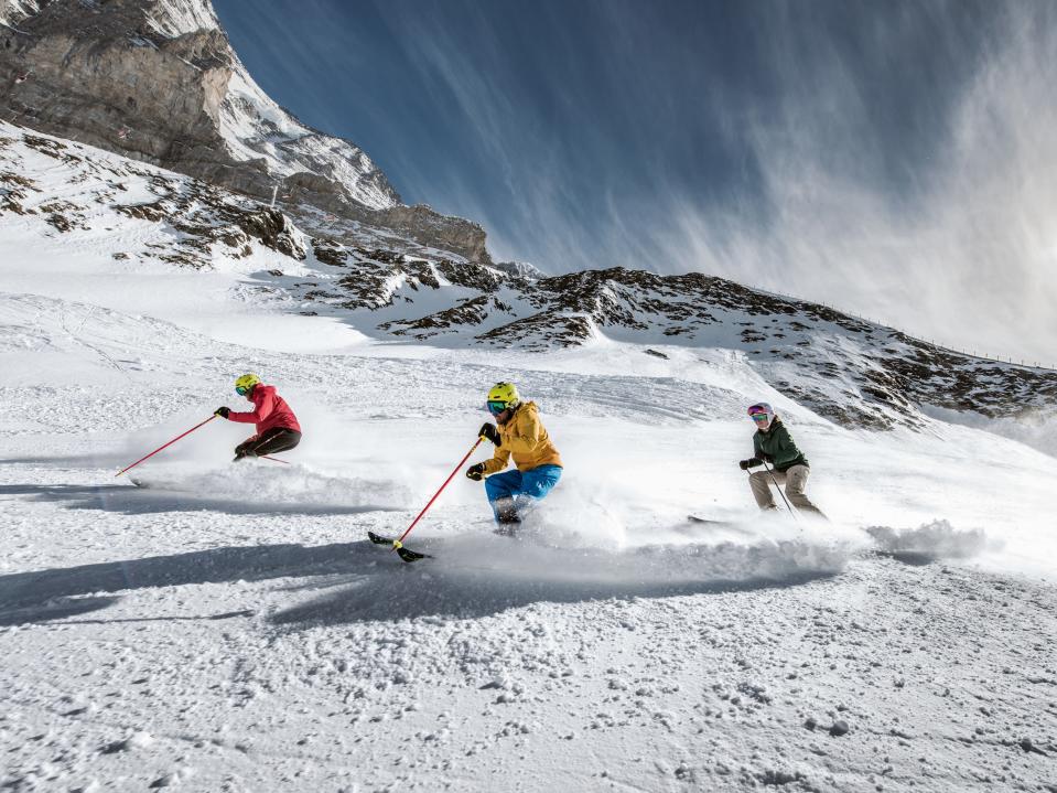 <p>Skiers in Jungfrau.  Resorts are going green to reduce their impact</p> (Jungfrau)