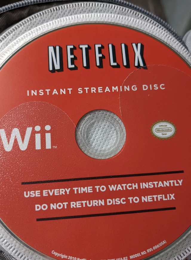 A Netflix Instant Streaming Disc for the Wii. Text reads: "Use every time to watch instantly. Do not return disc to Netflix."