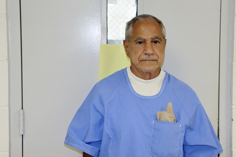 FILE - In this image provided by the California Department of Corrections and Rehabilitation, Sirhan Sirhan arrives for a parole hearing on Aug. 27, 2021, in San Diego, Calif. Gov. Gavin Newsom has until sometime in January 2022 to allow or block the parole recommendation for Sirhan, who killed Robert F. Kennedy assassin. (California Department of Corrections and Rehabilitation via AP, File)