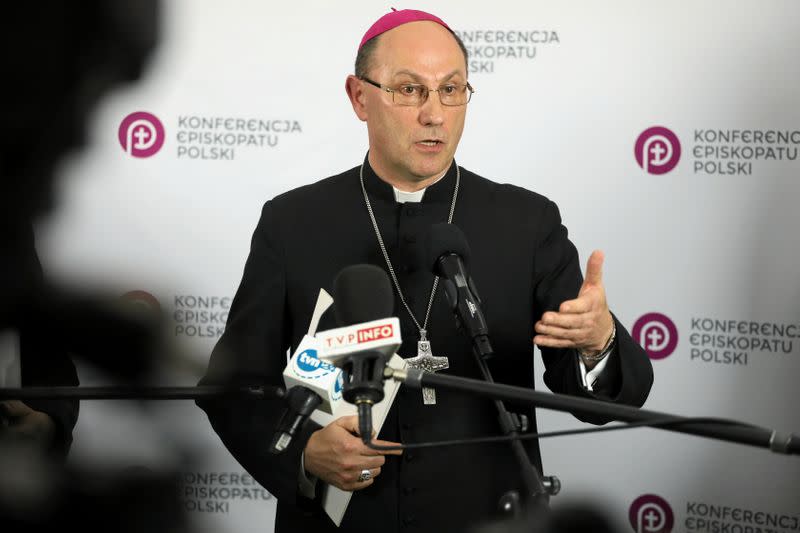 Archbishop Wojciech Polak speaks with media representatives in Warsaw