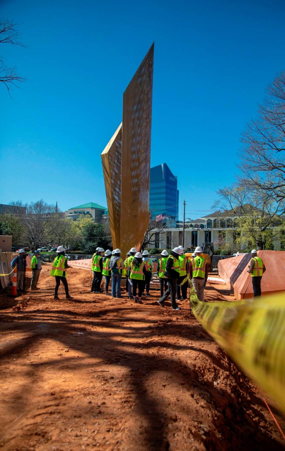 A 10th-grade honors civic literacy class from Wake Early College of Information and Biotechnology in Morrisville tours the construction site of the North Carolina Freedom Park in downtown Raleigh on Wednesday, March 8, 2023. The new park will honor and celebrate the African American experience in North Carolina.