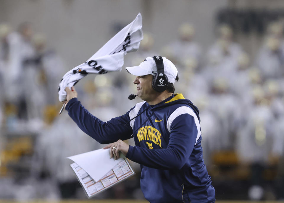 West Virginia head coach Neal Brown reacts after a call in the second half of an NCAA college football game against Baylor, Saturday, Nov. 25, 2023, in Waco, Texas. (Rod Aydelotte/Waco Tribune-Herald, via AP)