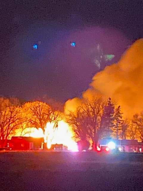 Buildings fully engulfed at the height of the Gibson Flats Fire