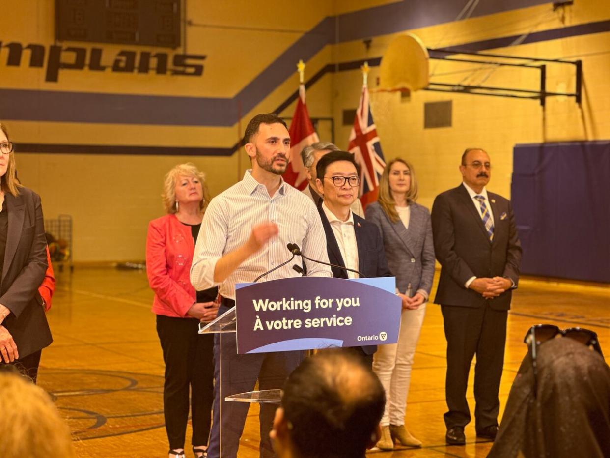 Ontario Education Minister Stephen Lecce said the new policies, which will come into effect this fall, will keep cellphones 'out of sight' in classrooms and ban vape products and cigarettes in schools. (Tess Ha/CBC - image credit)