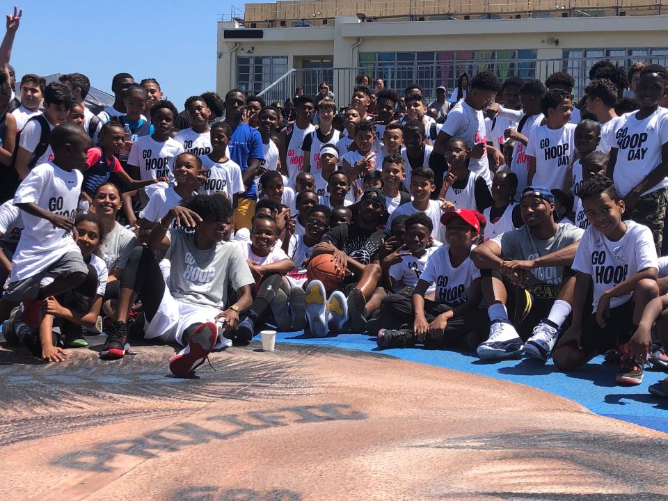 Basketball courts in New York, Philadelphia, Cleveland and other cities around the nation were unlocked on Sunday with sponsors such as Spalding, the National Basketball Players Association and Jordan Brand. (Alanis Thames/Yahoo Sports) 