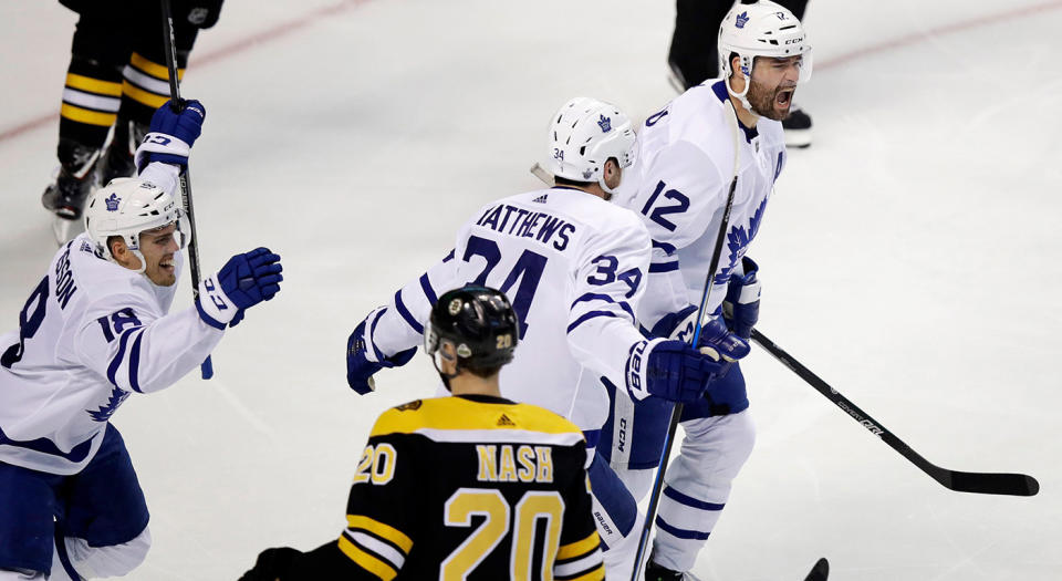 Toronto Maple Leafs centre Patrick Marleau had a huge start to Game 7. (AP Photo/Charles Krupa)