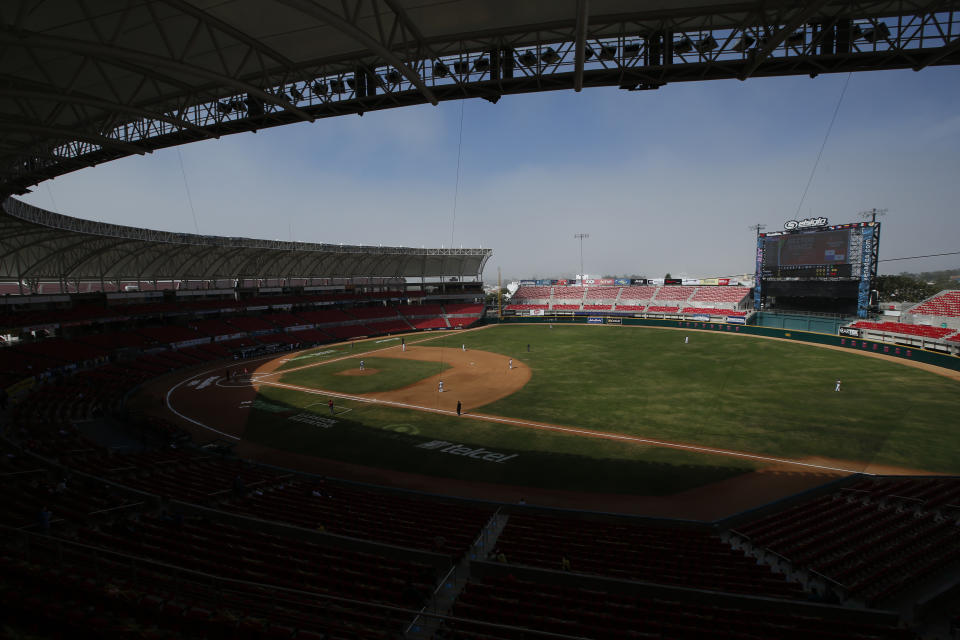 Vista del estadio Teodoro Mariscal durante el juego entre Panamá y Colombia por la Serie del Caribe en Mazatlán, México, el lunes 1 de febrero de 2021. (AP Foto/Moisés Castillo)