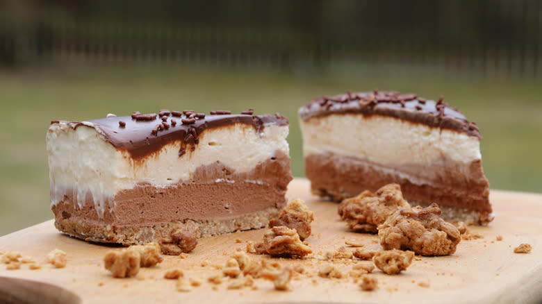 Slices of no-bake Baileys cheesecake