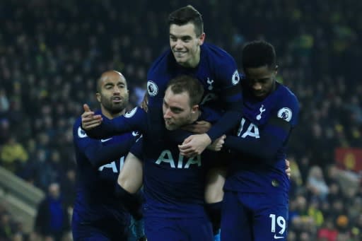 Christian Eriksen (bottom centre) scored Tottenham's first equaliser at Norwich