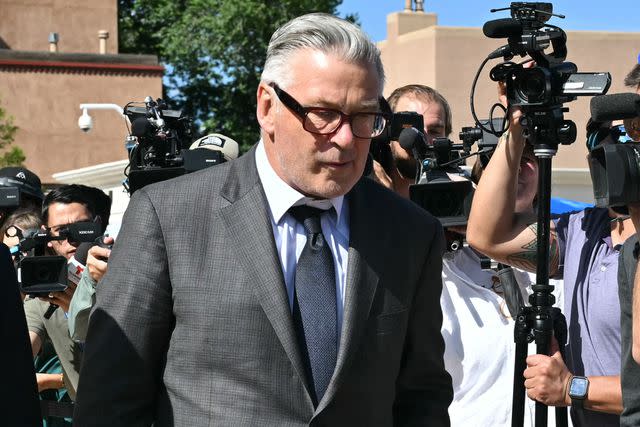 <p>FREDERIC J. BROWN/AFP via Getty</p> Alec Baldwin in Santa Fe, N.M., during a preliminary hearing on Monday, July 8, 2024.
