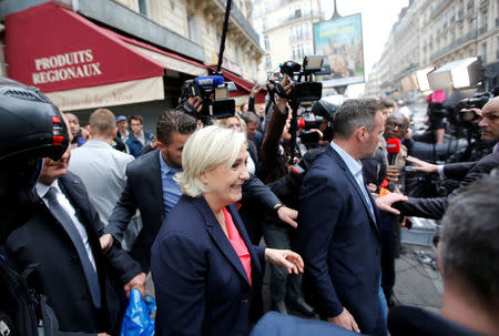 Marine Le Pen, French National Front (FN) political party candidate for French 2017 presidential election, leaves her campaign headquarters in Paris, France, May 7, 2017. REUTERS/ Jean-Paul Pelissier