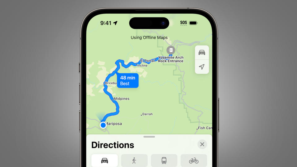  A phone screen showing Apple Maps offline mode 